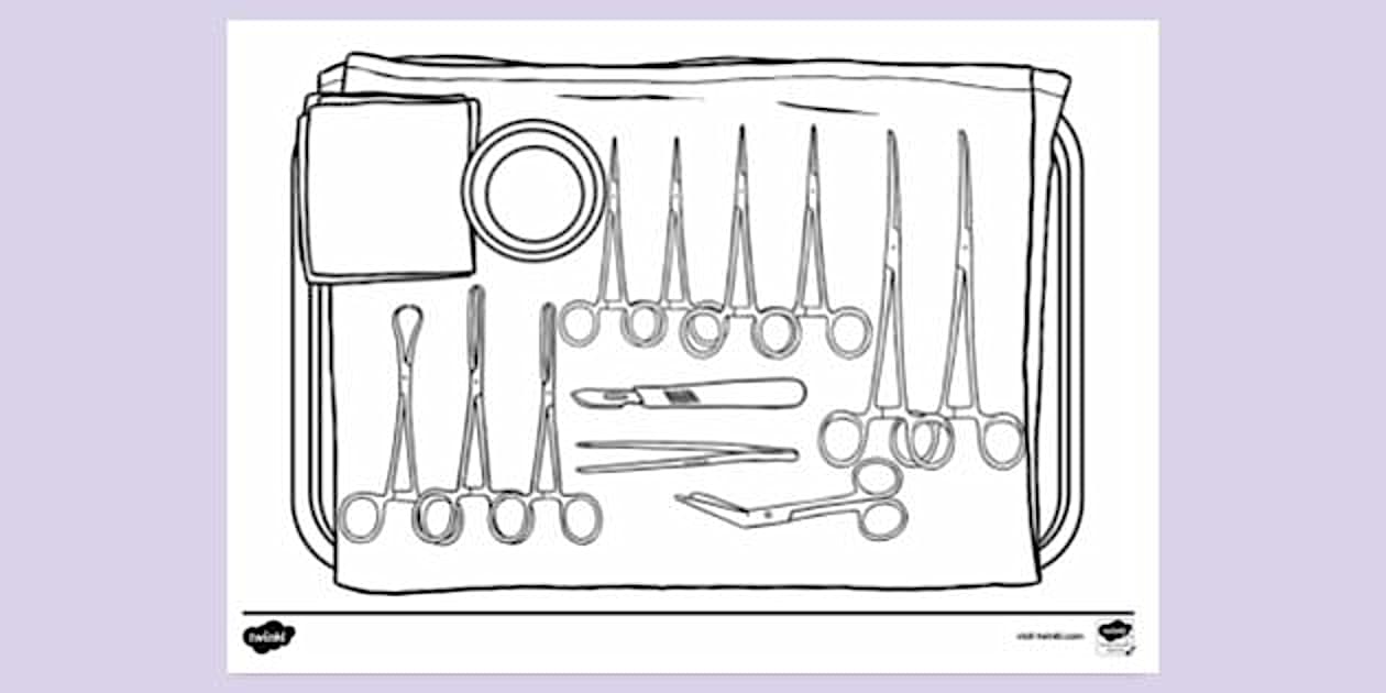 Surgical Tray with Instruments Colouring | Colouring Sheets