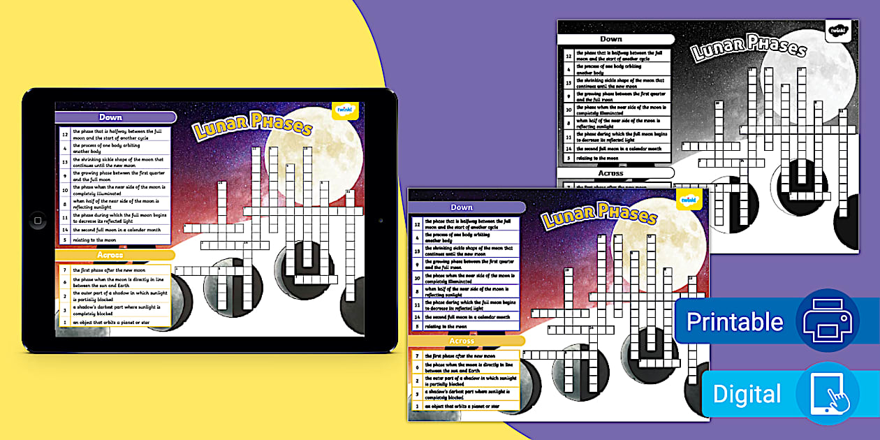 Lunar Phases Crossword for 6th 8th Grade (Teacher Made)