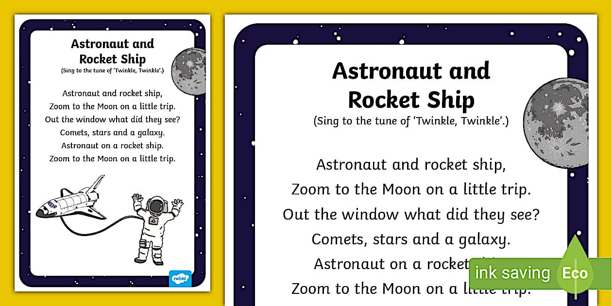 Black and White Astronaut and Rocket Ship Song - Twinkl