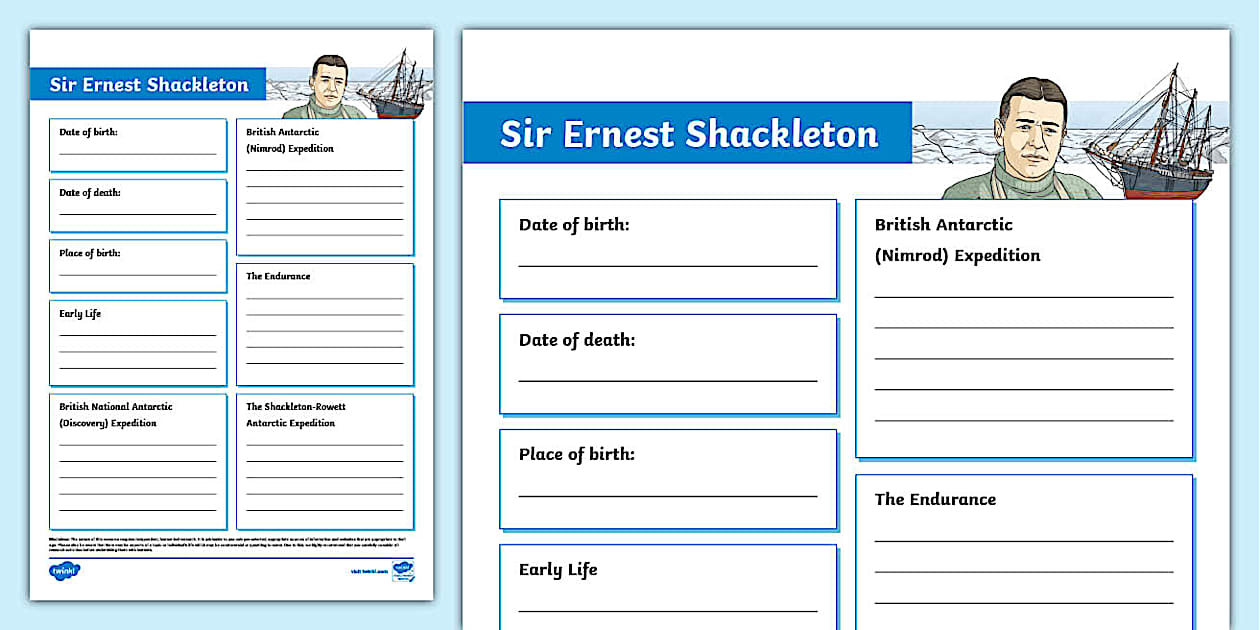 Ernest Shackleton Fact File Template (teacher made) - Twinkl