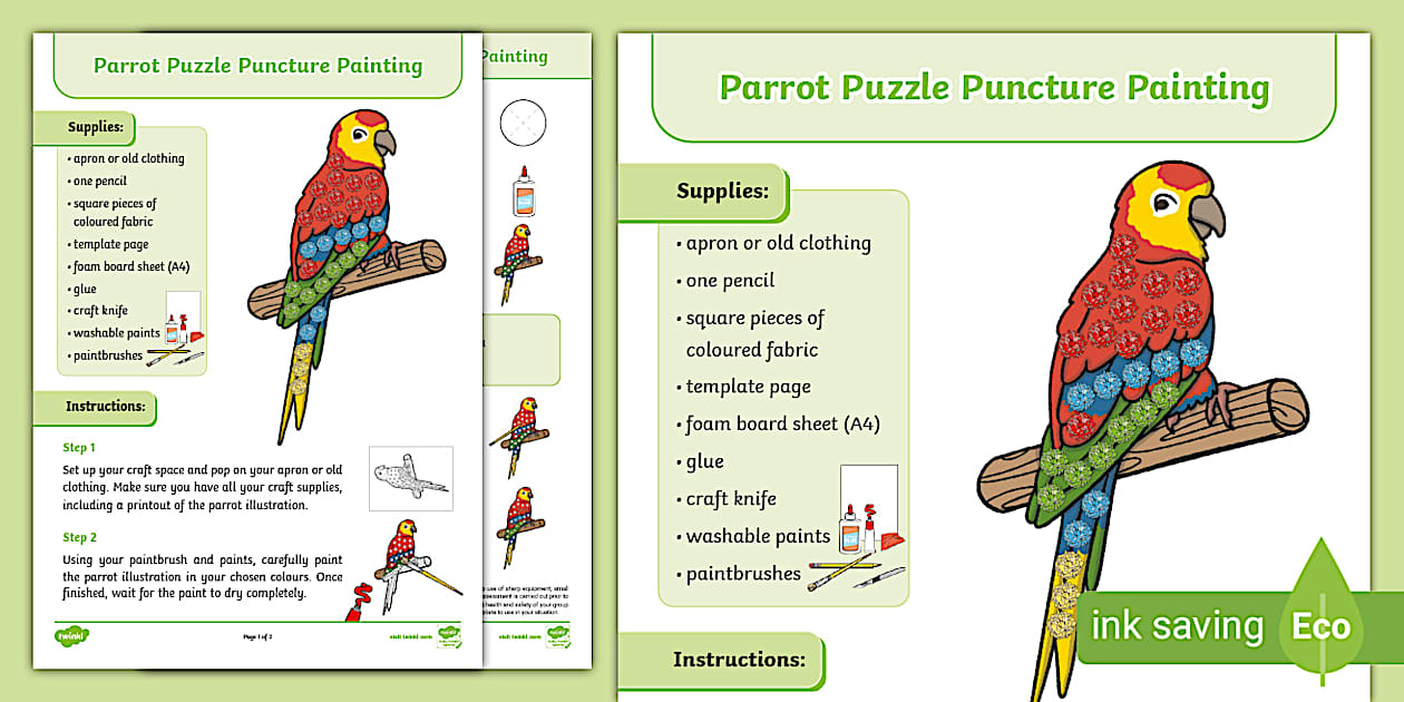 Puncture Pattern Paint Parrot Puzzle Puncture Painting (teacher made) - Twinkl