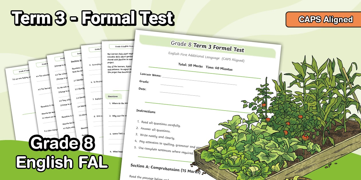 Grade 8 English First Additional Language (FAL) Term 3 Formal Test (CAPS