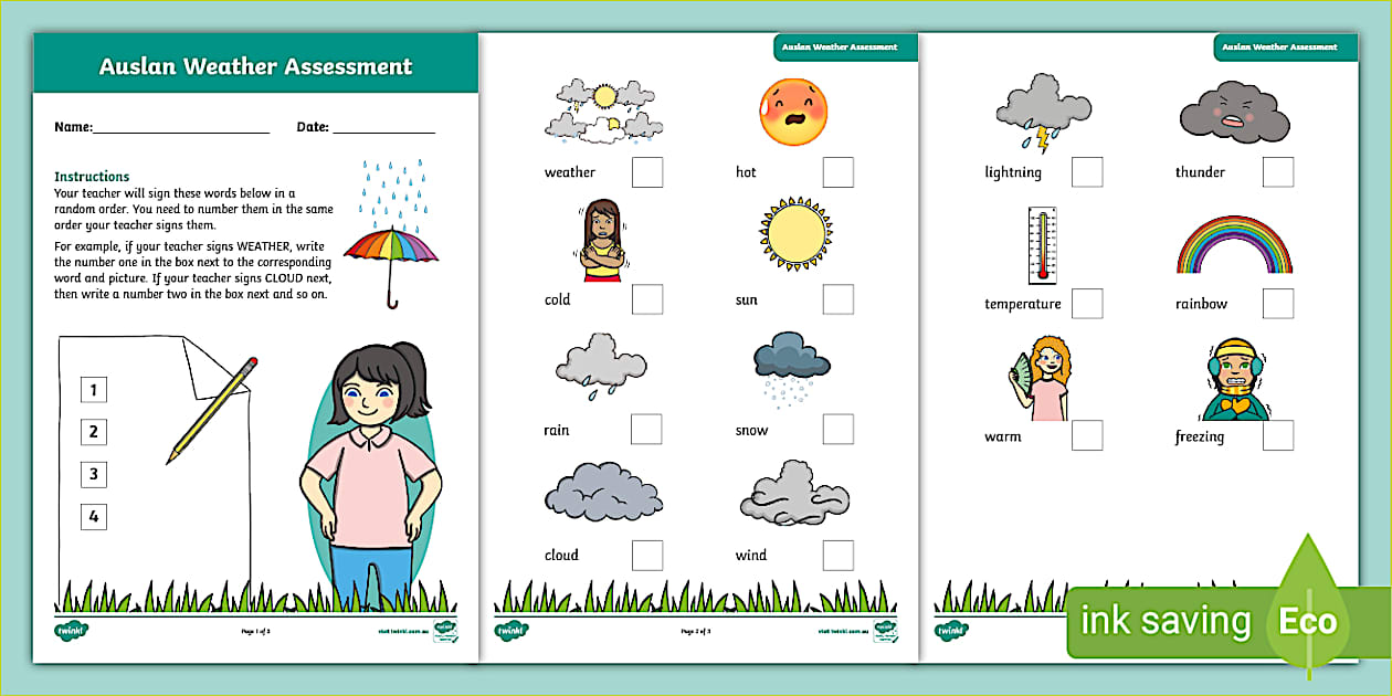 Auslan Weather Assessment (teacher made) - Twinkl