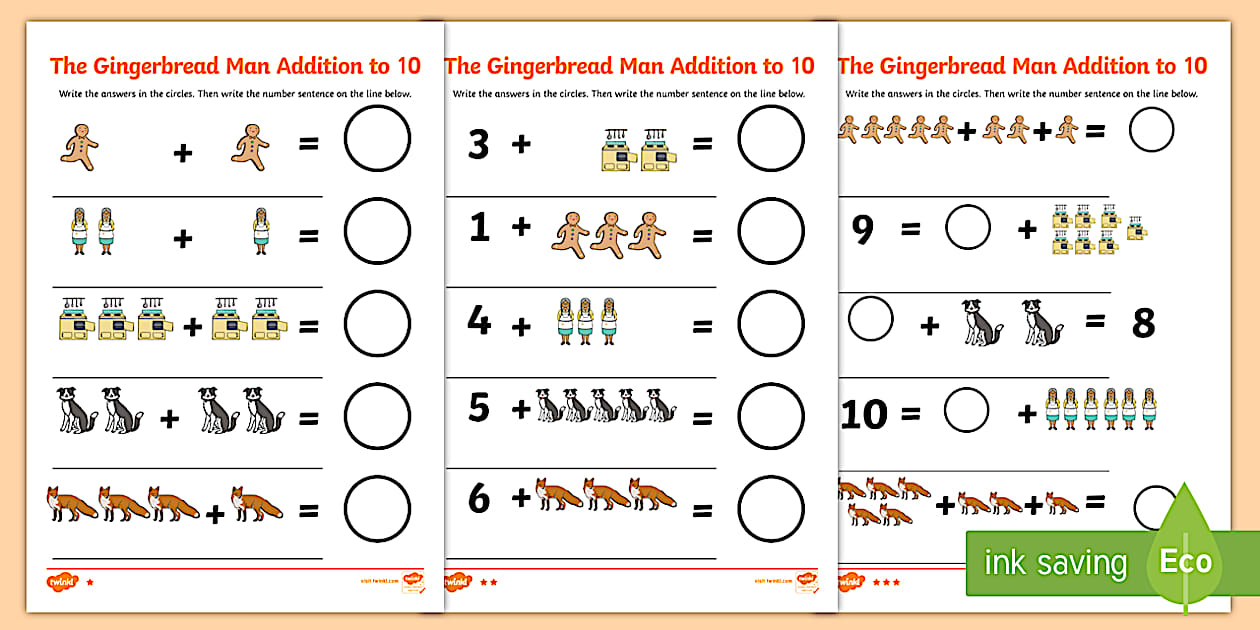The Gingerbread Man Addition Sheet (teacher made) - Twinkl