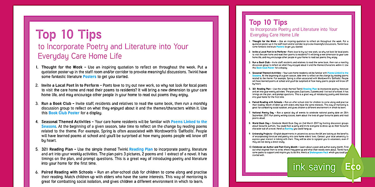 Incorporate Poetry and Literature into Everyday Care Home Life Top Tips