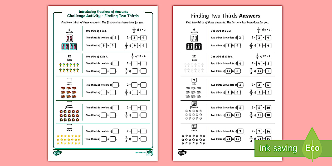 Black and White Introduction to Fractions of Amounts - Finding Two Thirds