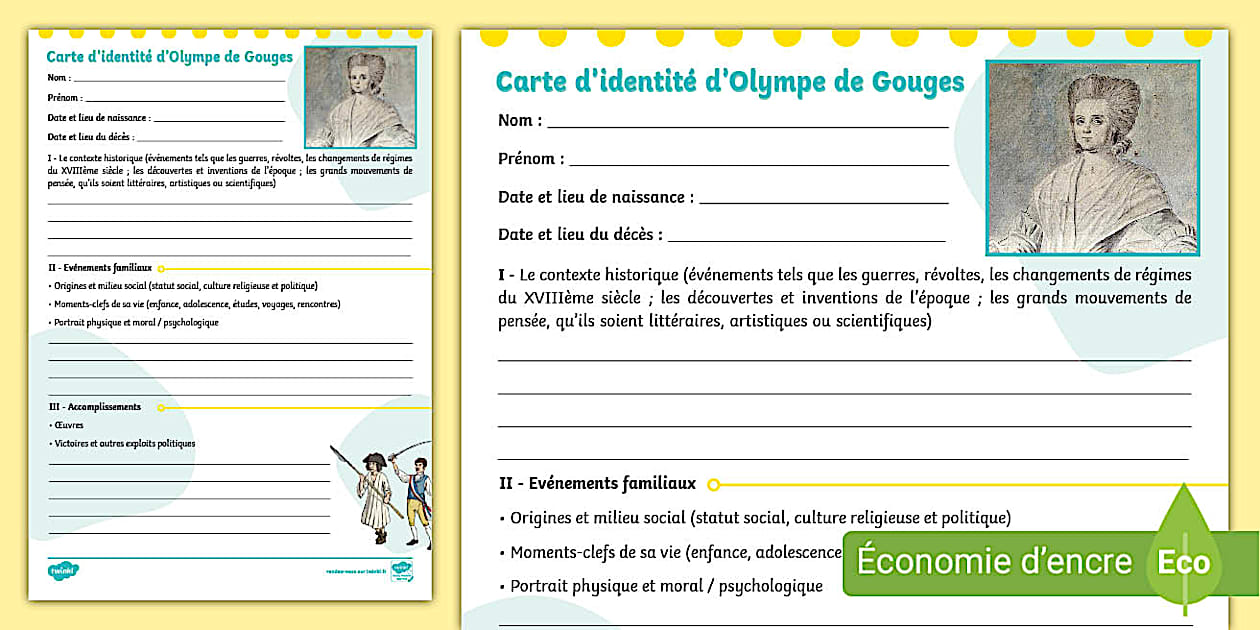Carte d'identité d'Olympe de Gouges (teacher made) - Twinkl