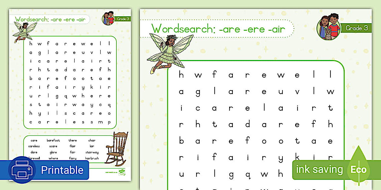 Grade 3 Phonics: are air ere: Wordsearch (teacher made)
