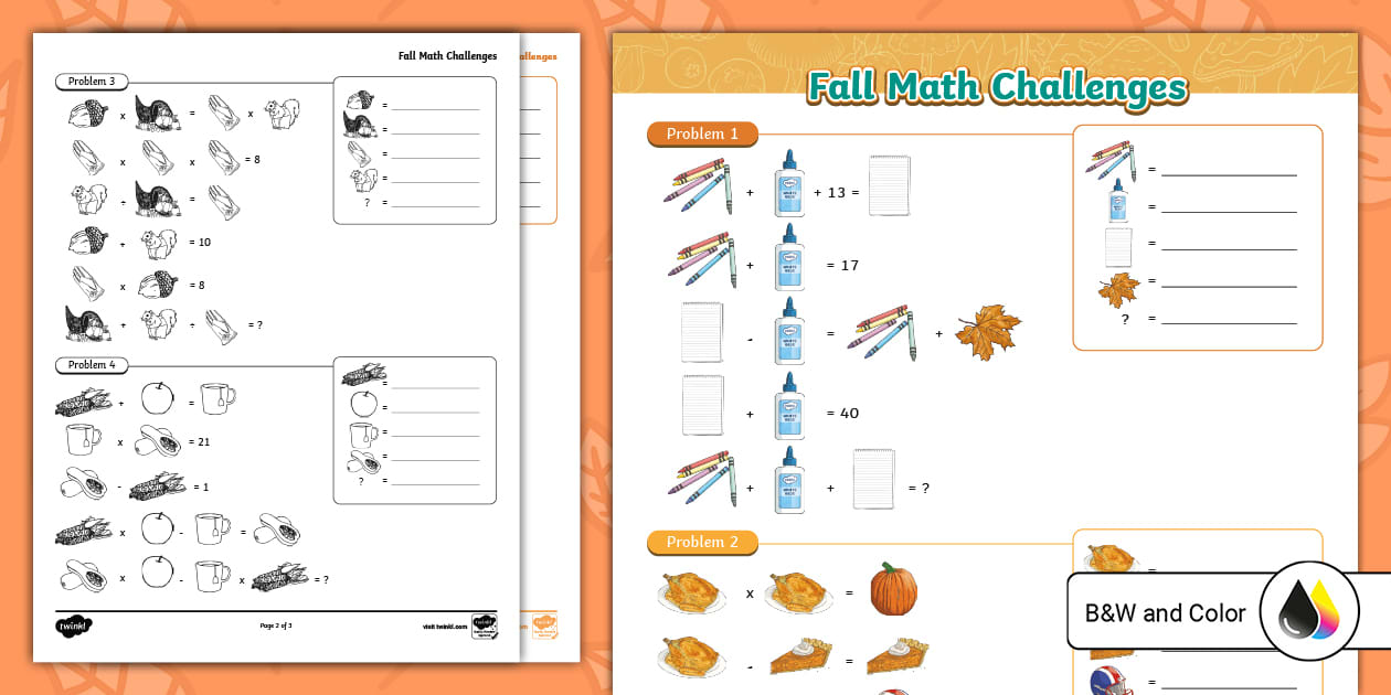 Fall Math Challenge Game Fall Math Challenges for 3rd-5th Grade (Lehrer gemacht)