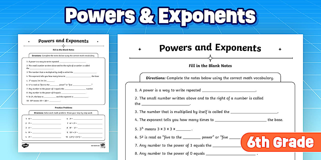 Basic Skills Powers and Exponents Practice Worksheet