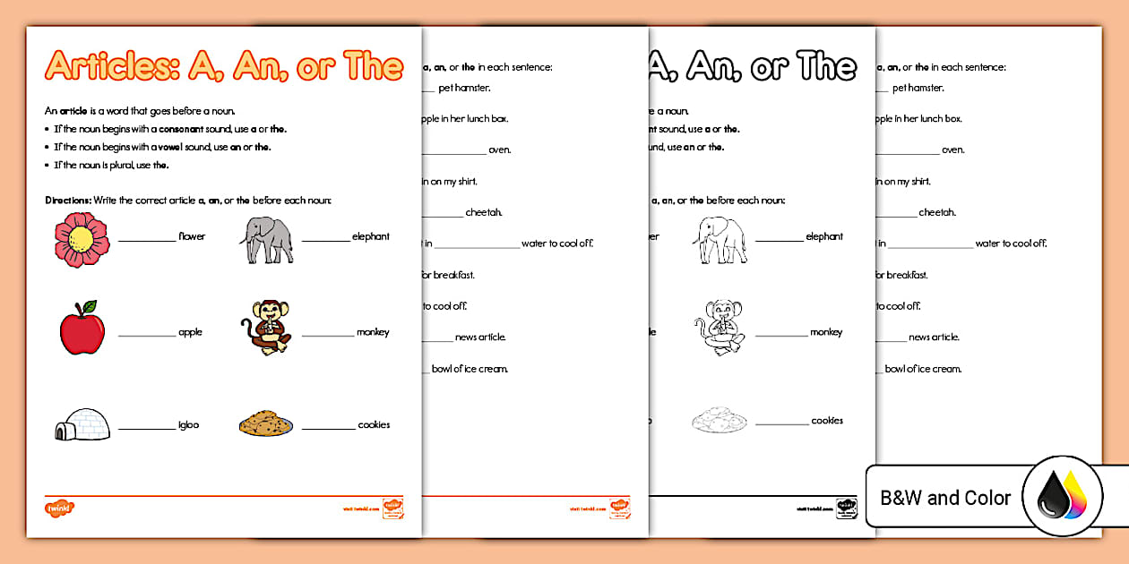 Second Grade Articles: Using A, An, or The - Twinkl