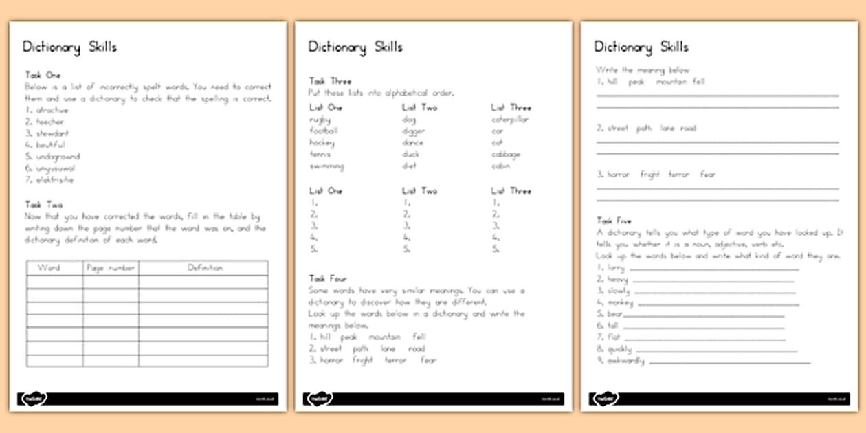 Dictionary Skills Worksheets (teacher made) Twinkl