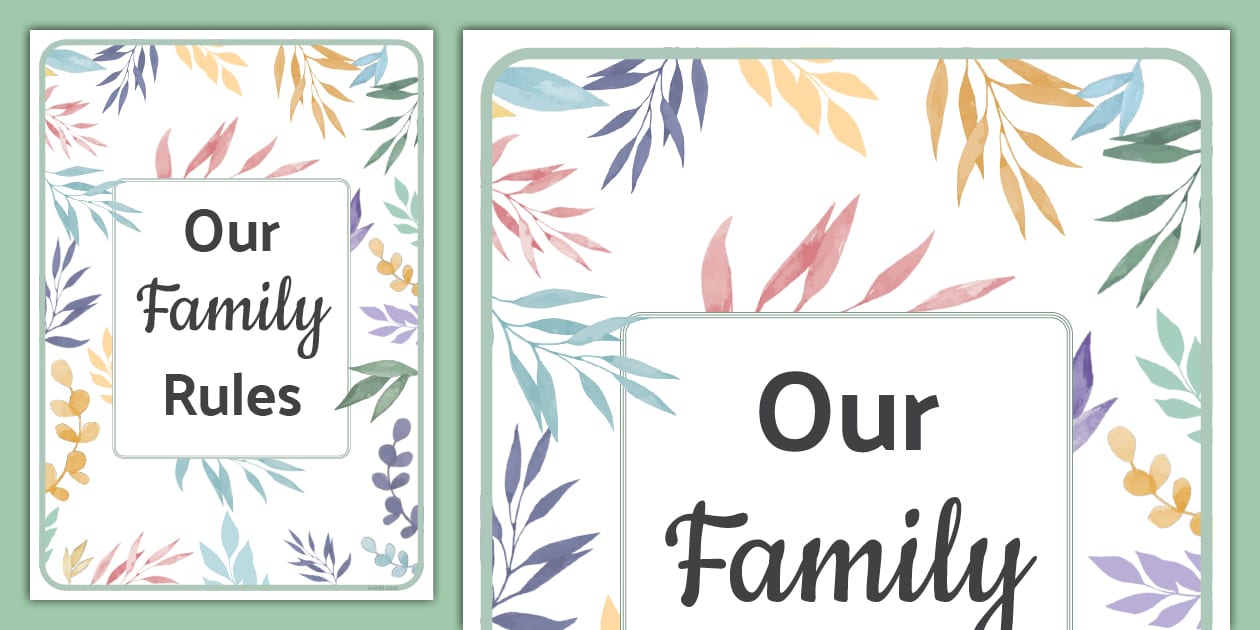 * NEW * Colourful Botanical Themed Our Family Rules Display Poster