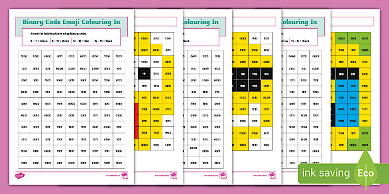 Colouring With Code Colour Coding Worksheets - Binary Code