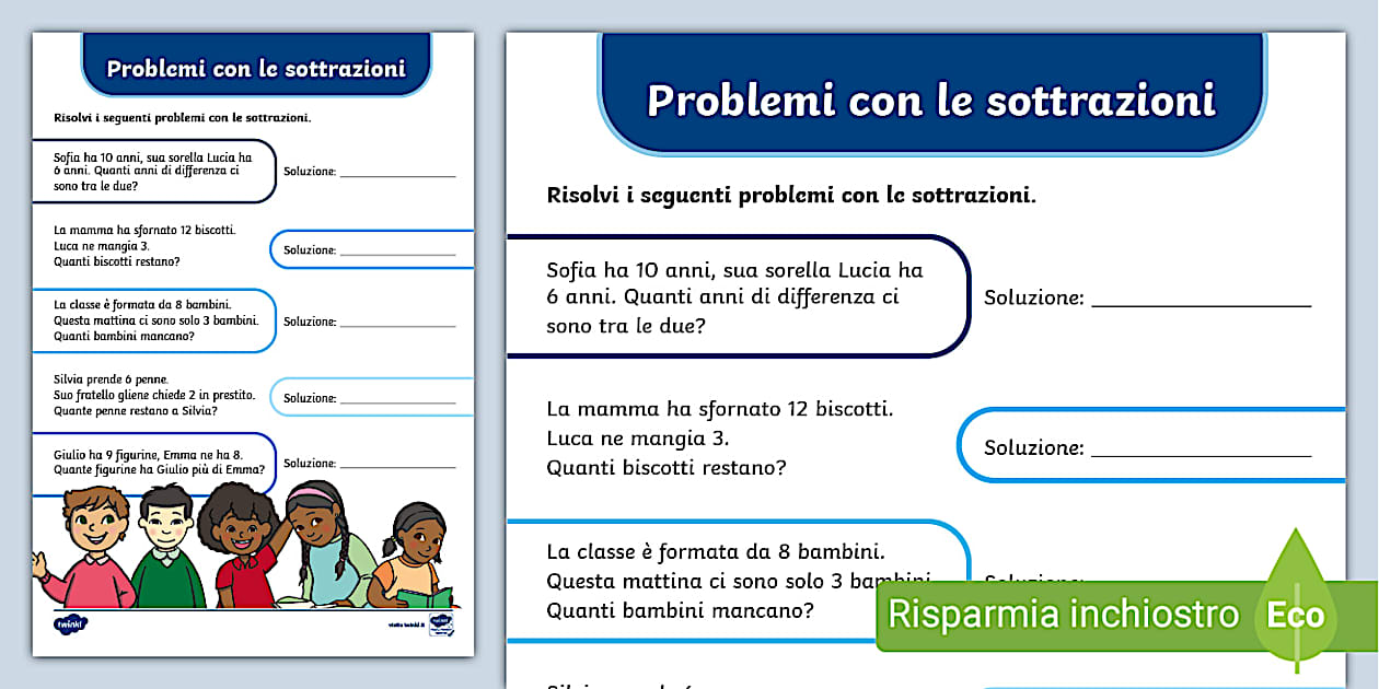 Problemi con le sottrazioni (profesor hizo) - Twinkl
