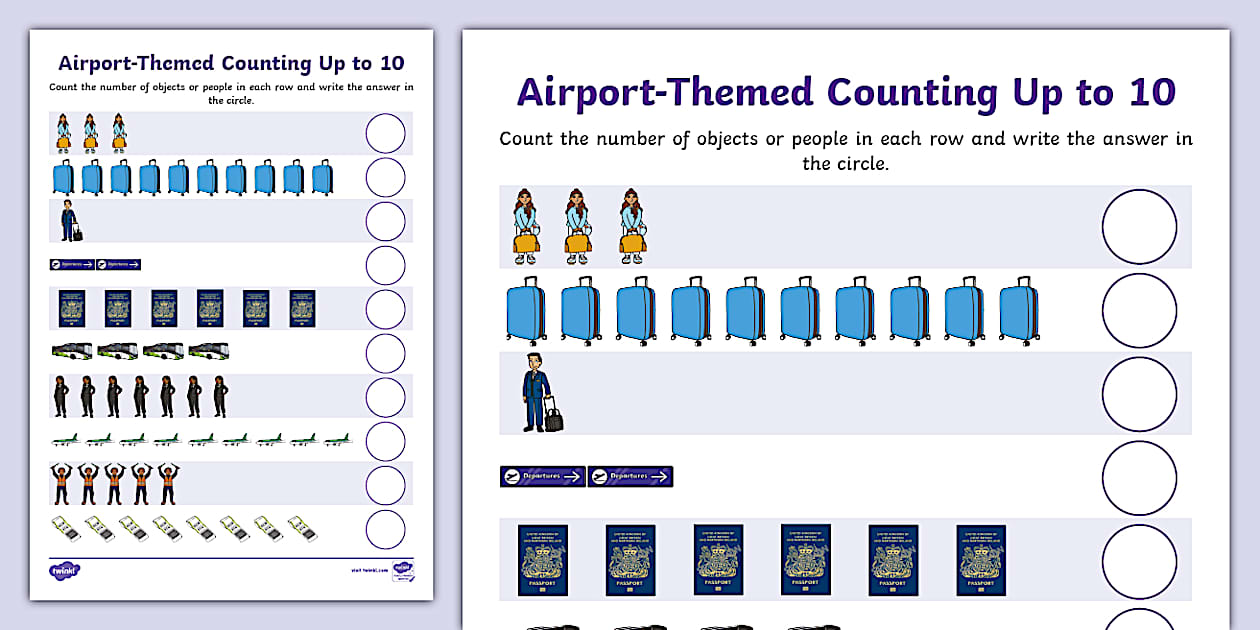 Airport-Themed Counting Up to 10 Activity - KS1 - Twinkl
