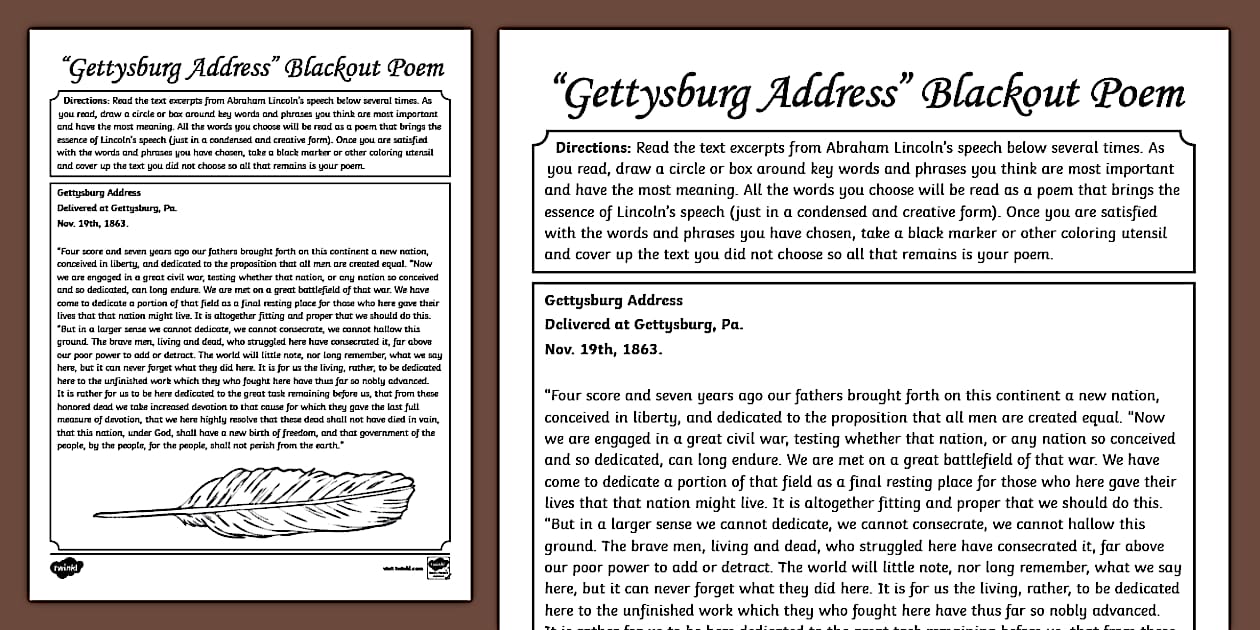 Eighth Grade Gettysburg Address Blackout Poem Worksheet