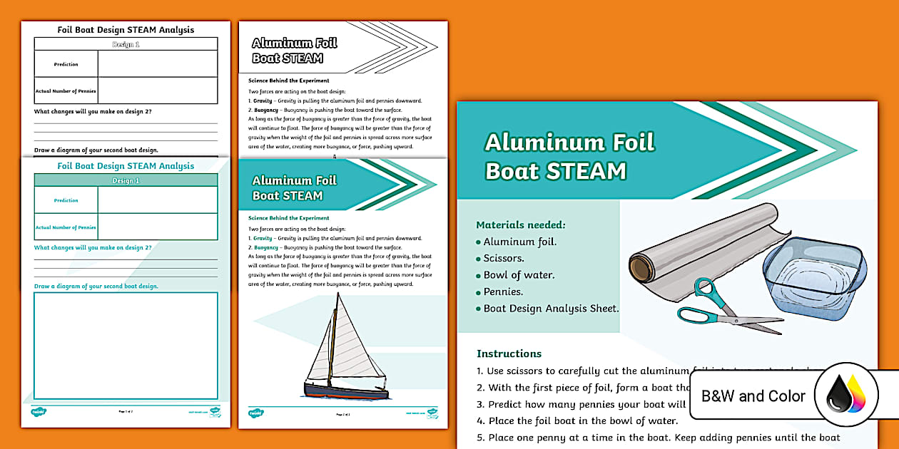 Aluminum Foil Boat STEAM Activity Worksheet Twinkl