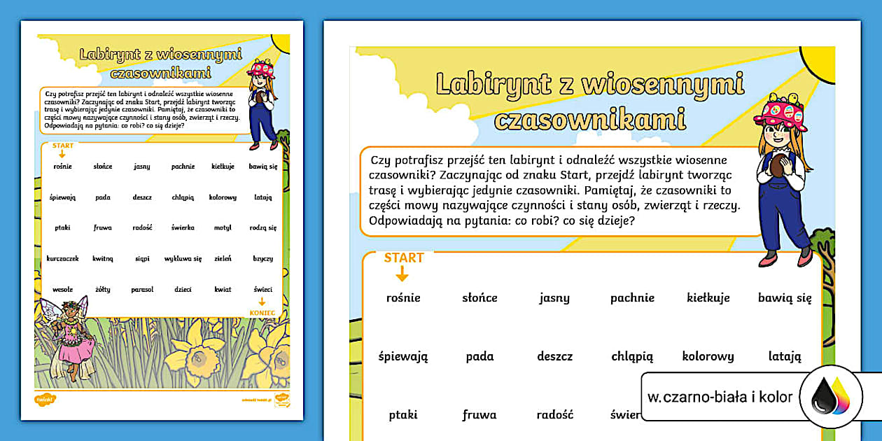 Wiosenne czasowniki | Labirynt | Części mowy - Twinkl
