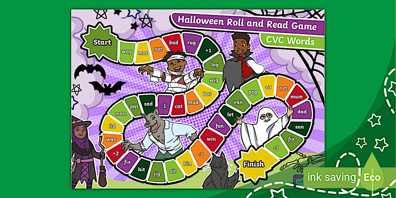 Halloween Roll and Read Game CVC Words (professor feito)