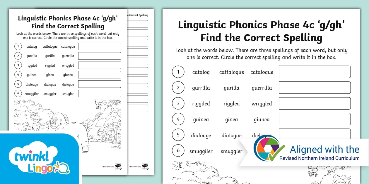 Linguistic Phonics Phase 4c 'g/gh' Find the Correct Spelling