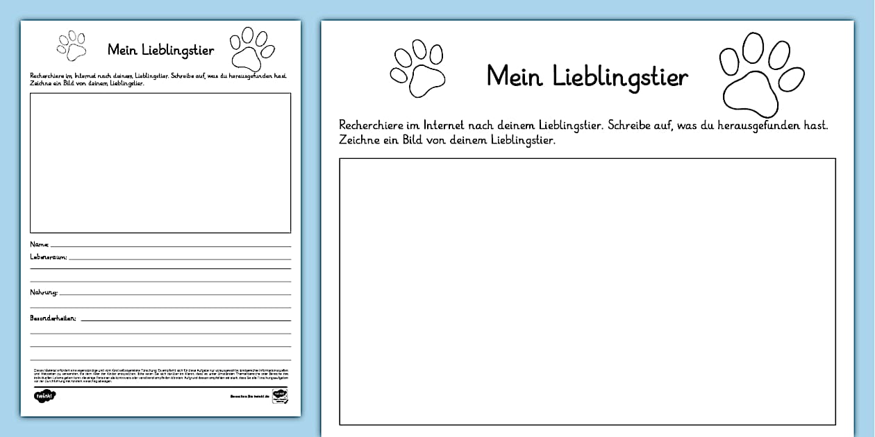 Mein Lieblingstier - Steckbrief