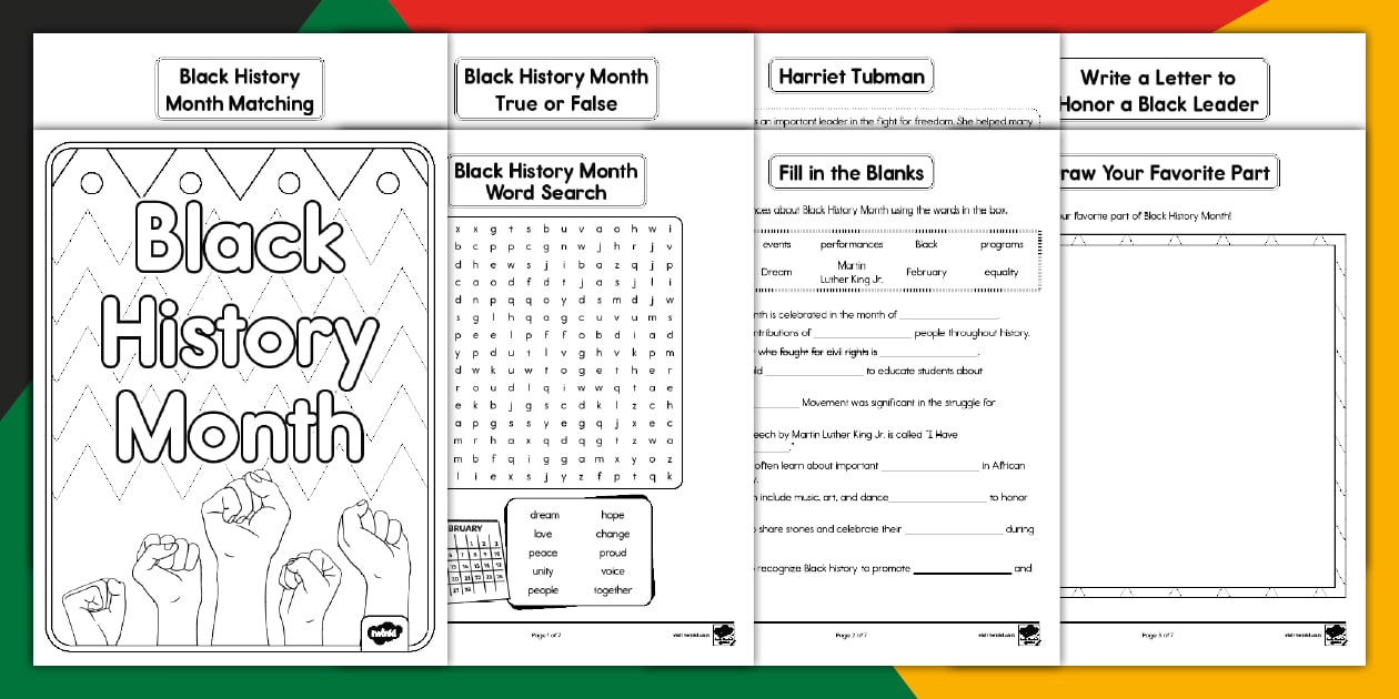 Black History Month Activity Booklet for K2nd Grade