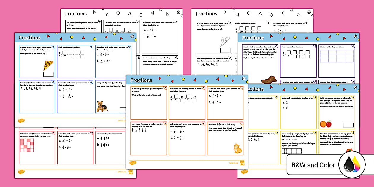 Fractions Worksheet Mats for 3rd-5th Grade - Twinkl
