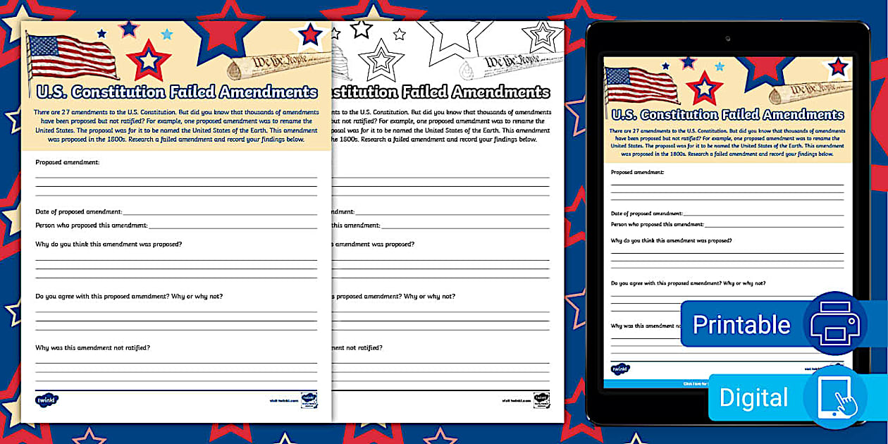 U.S. Constitution Failed Amendments Worksheet (teacher made)