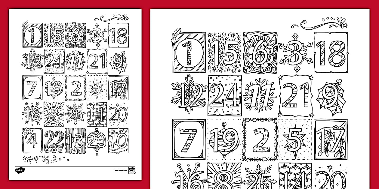 Christmas Mindfulness Advent Coloring Calendar Twinkl