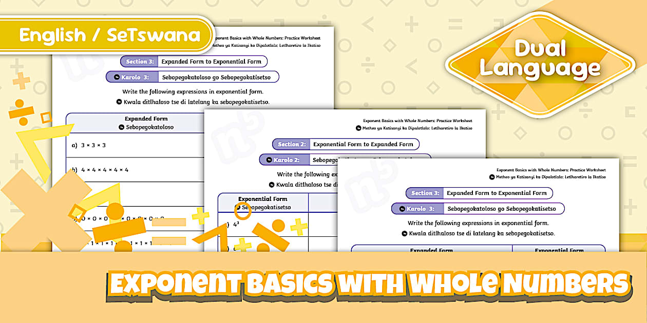 Grade 7 - Exponent Basics with Whole Numbers: Practice Setswana/English