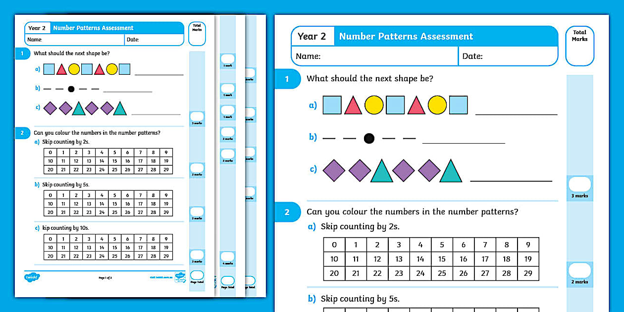 Year 2 Number Patterns Assessment Sheets | Twinkl - Twinkl