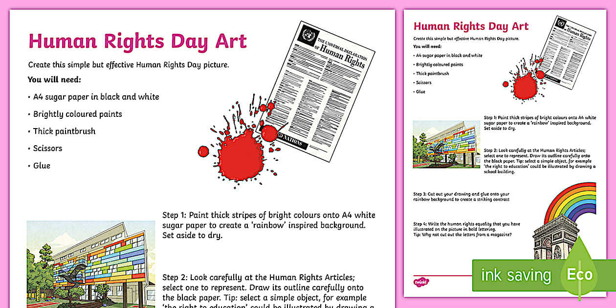 Black and White Human Rights Day Rainbow Activity - Twinkl