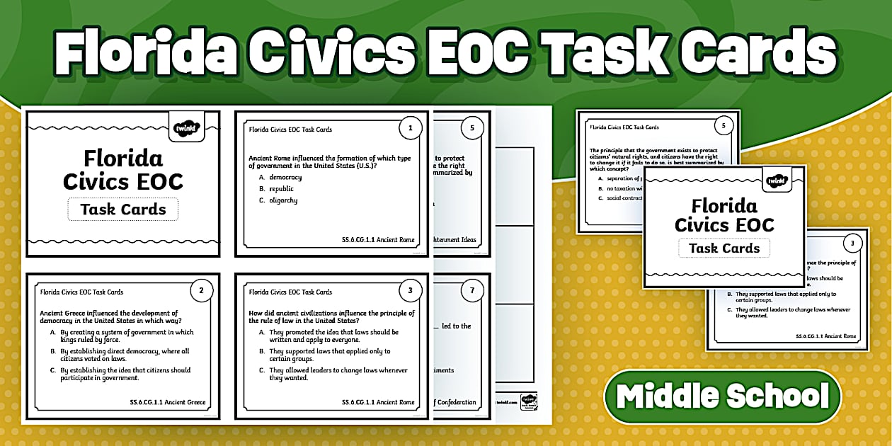 Civics EOC SS Task Cards | Florida NGSSS Test Prep