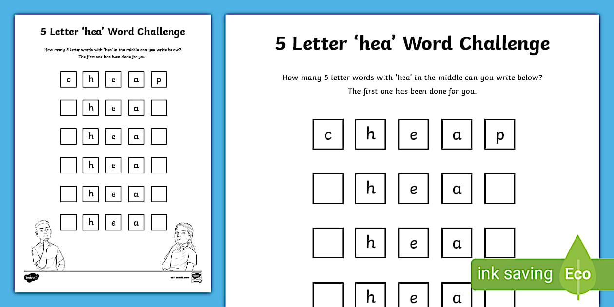 5 Letter 'hea' Word Challenge (teacher made) - Twinkl