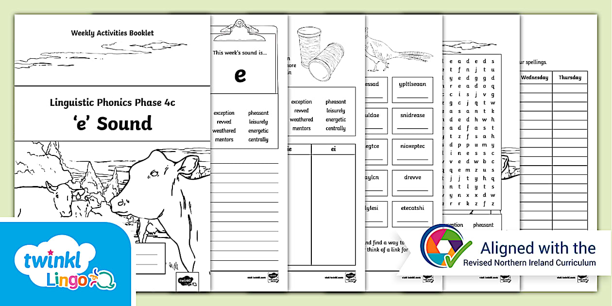 NI Linguistic Phonics Phase 4c 'e' Sound Activities Booklet
