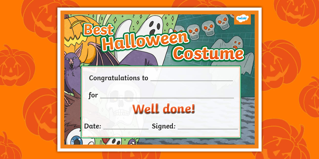KS2 Best Halloween Costume Certificate (teacher made)