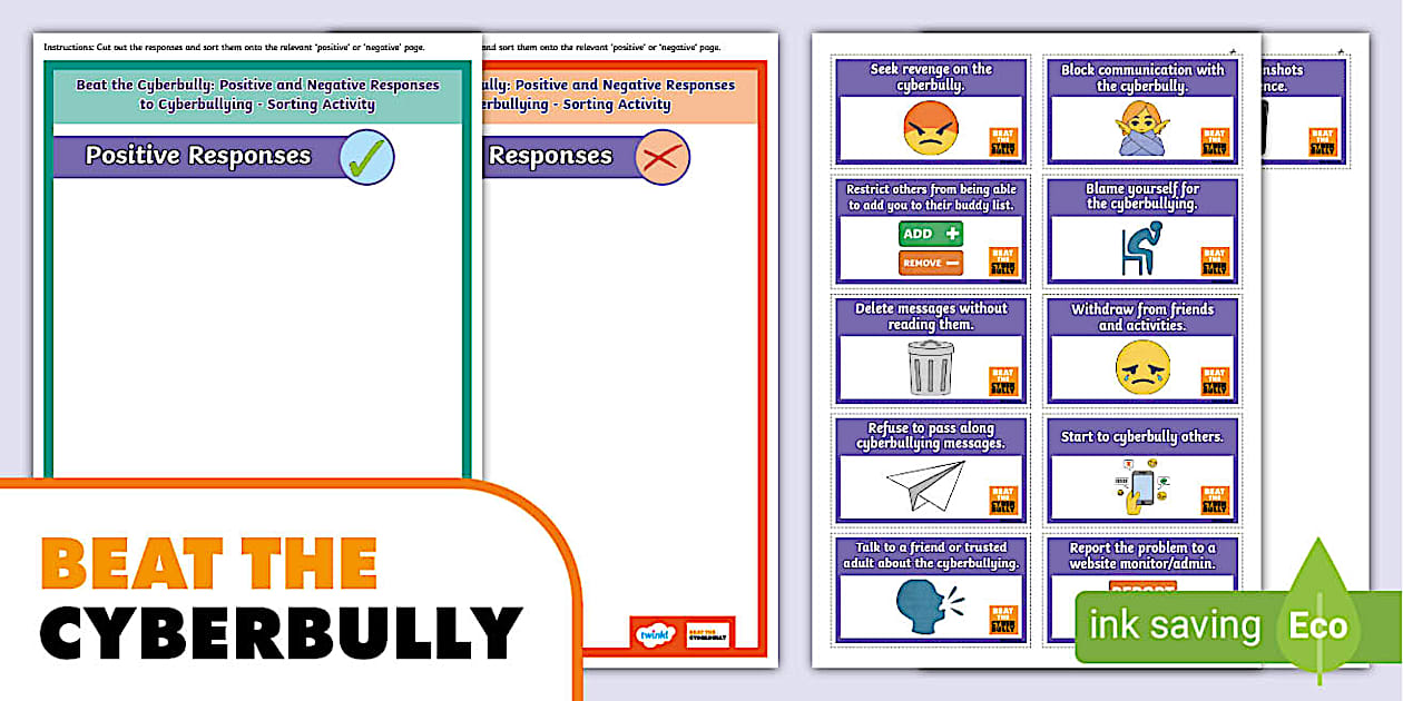 FREE! Beat the Cyberbully Positive & Negative Responses sorting