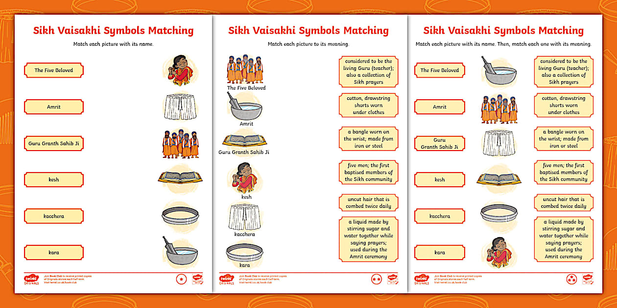 Sikh Vaisakhi Symbols Matching Activity - Twinkl