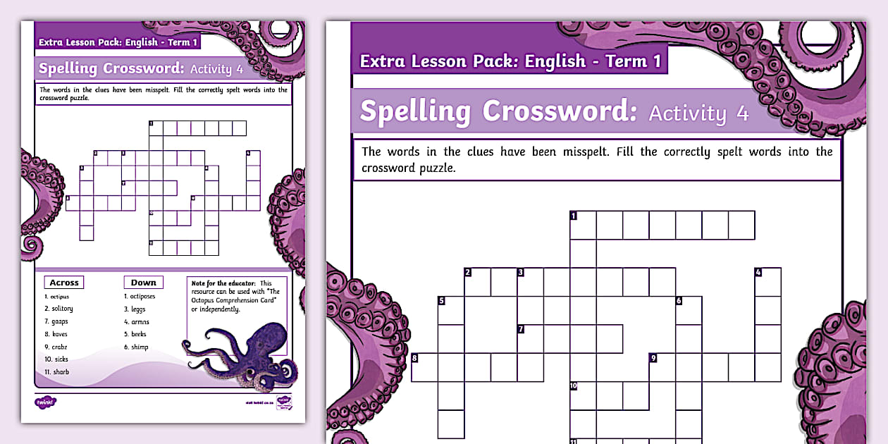 Gr 4 Extra English Lessons Spelling Crossword: Activity 4