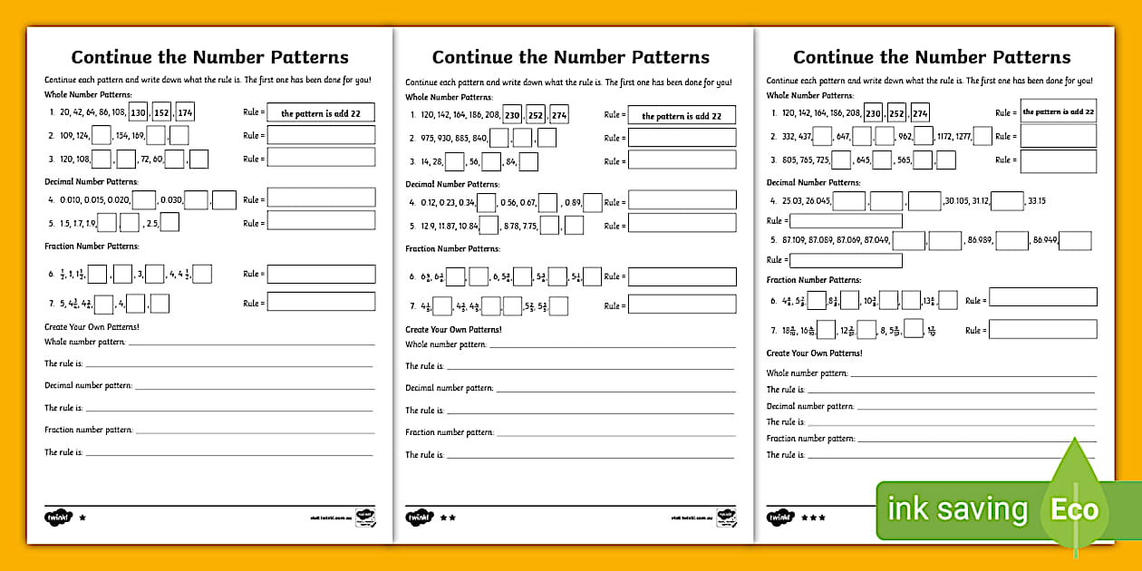 Higher Ability Continue the Number Patterns Activity