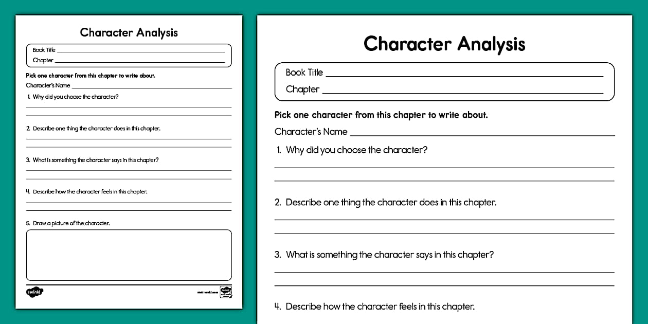 Second Grade Character Analysis Worksheet for Chapter Books