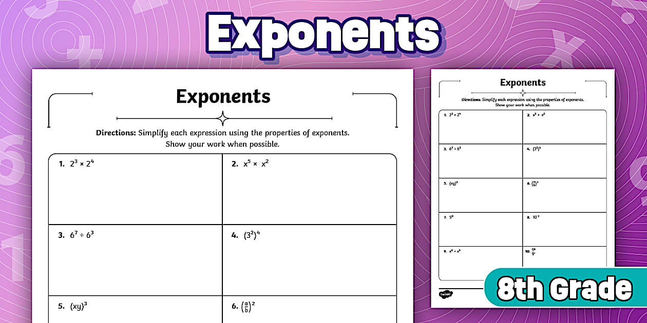 Eighth Grade Math Basic Skills Exponents Practice Worksheet