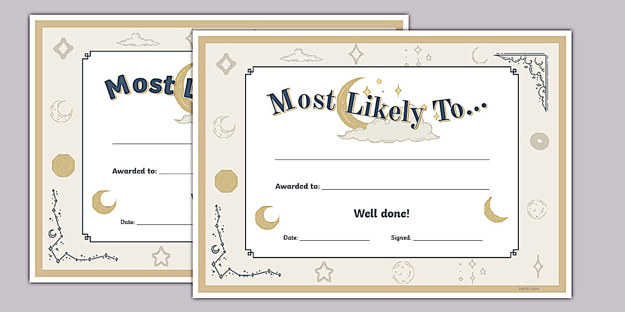CelestialThemed Most Likely To... Certificate Twinkl