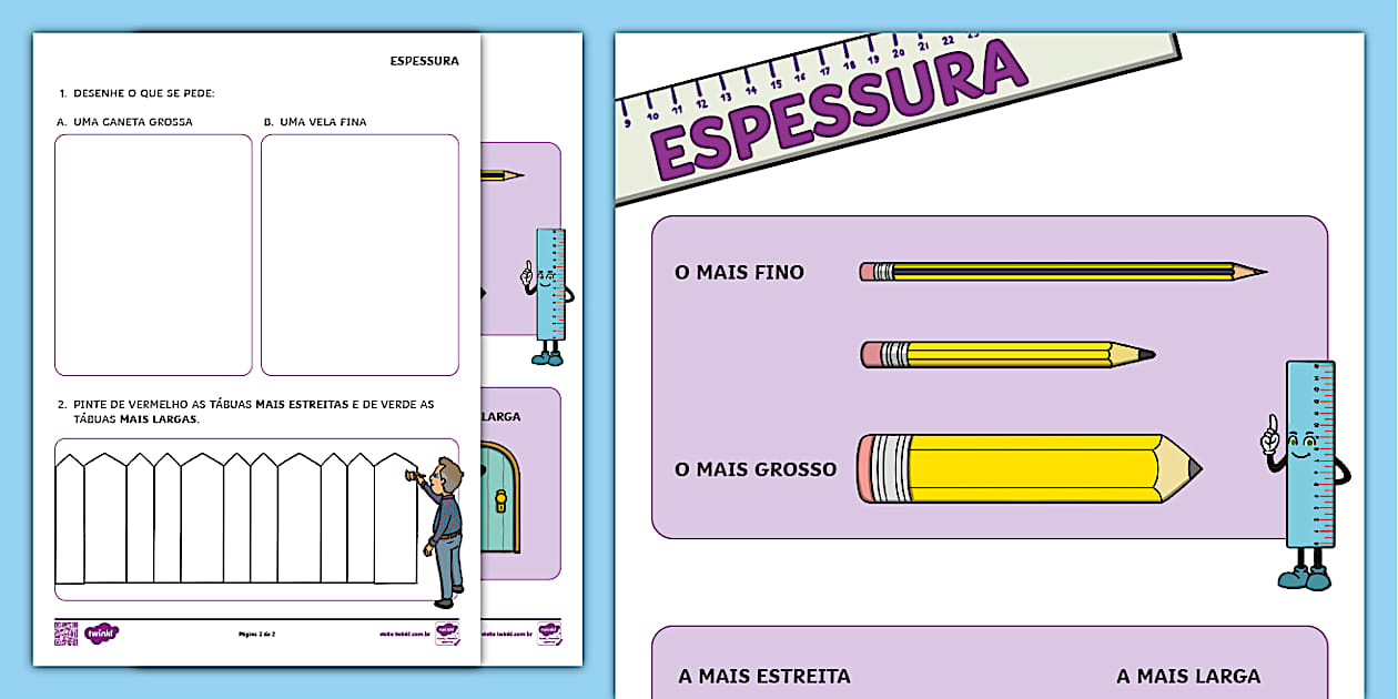 Atividade sobre espessura para alunos com autismo - Twinkl