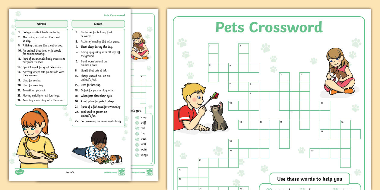 Pets Crossword ∣ F 2 Science (teacher made) Twinkl