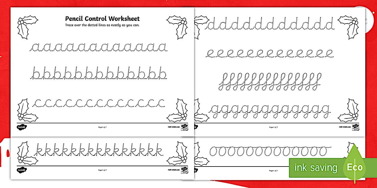Christmas Themed Pencil Control Worksheets Full Alphabet - letter
