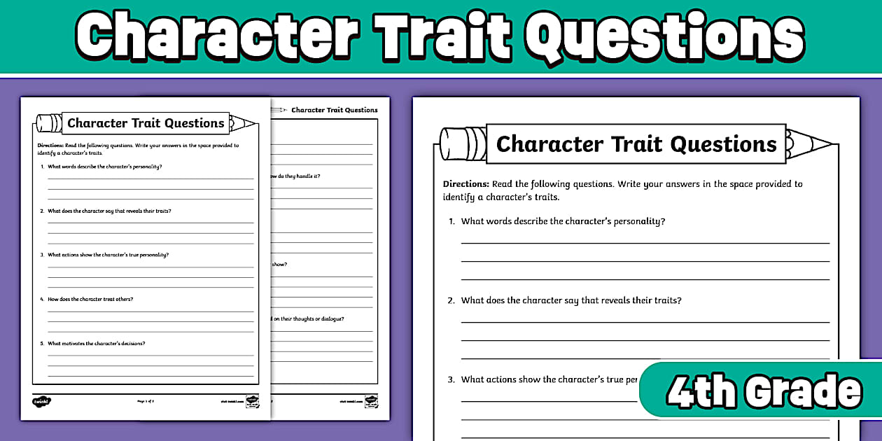 Fourth Grade Character Trait Questions Worksheet
