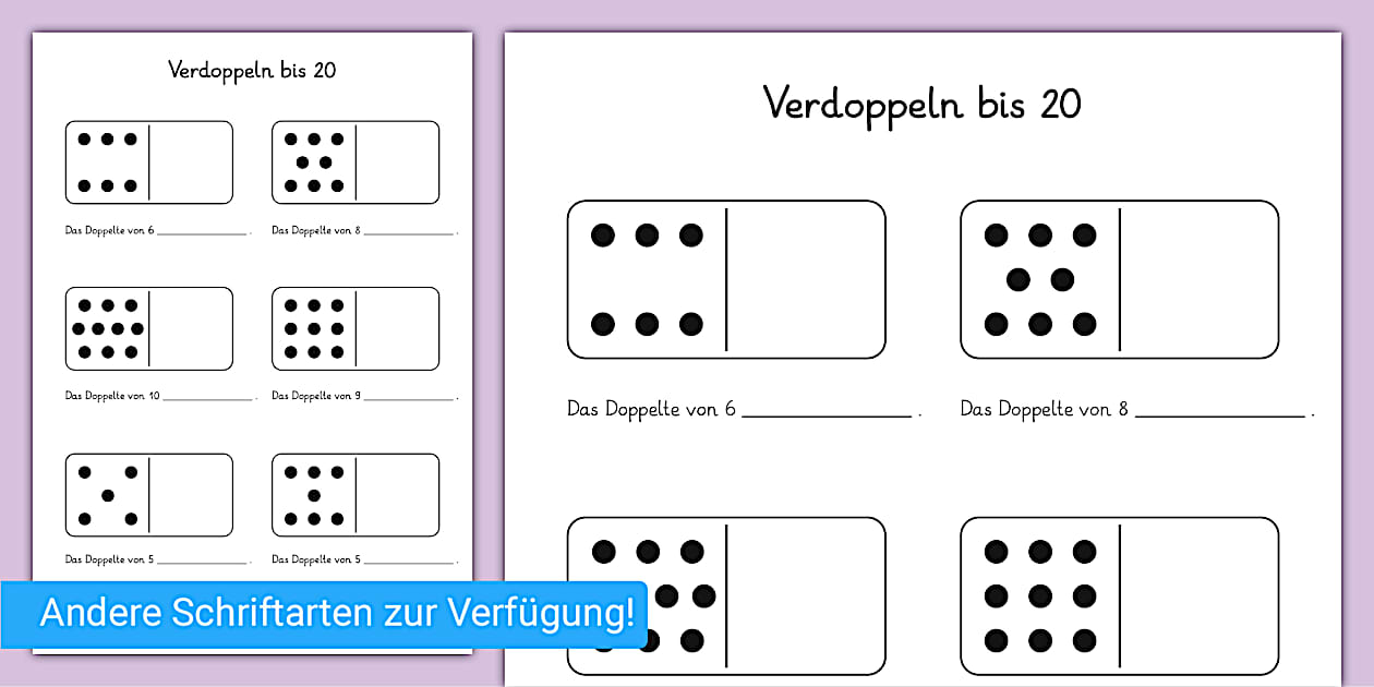 Verdoppeln bis 20 mit Dominos - Arbeitsblatt - Twinkl