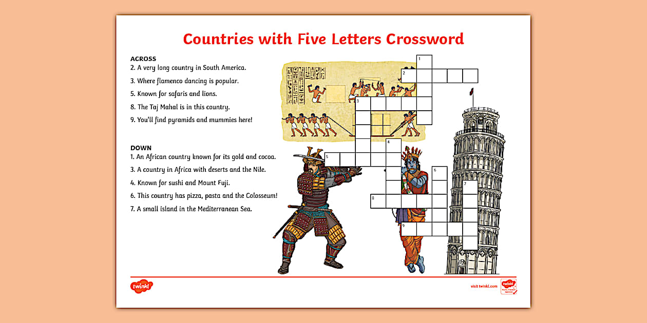 Countries with Five Letters Crossword (teacher made)